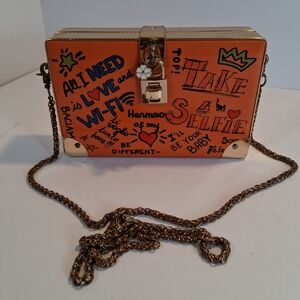 H&M Orange Graphic Crossbody Bag with Gold Chain